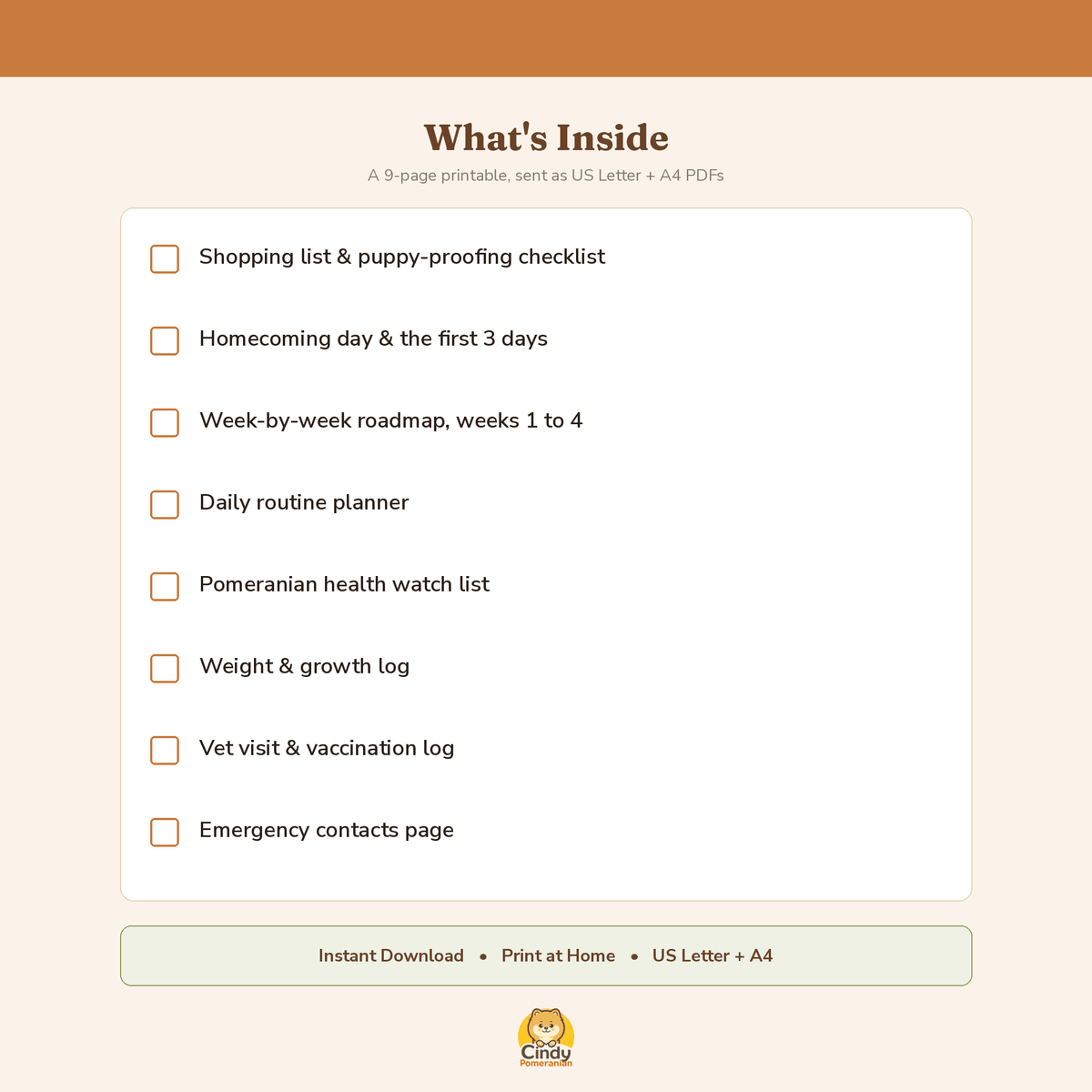 Pomeranian Puppy Checklist | New Puppy Planner Printable - Cindy Pomeranian