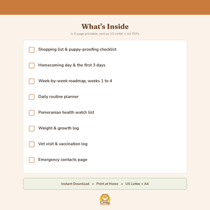 Pomeranian Puppy Checklist | New Puppy Planner Printable - Cindy Pomeranian