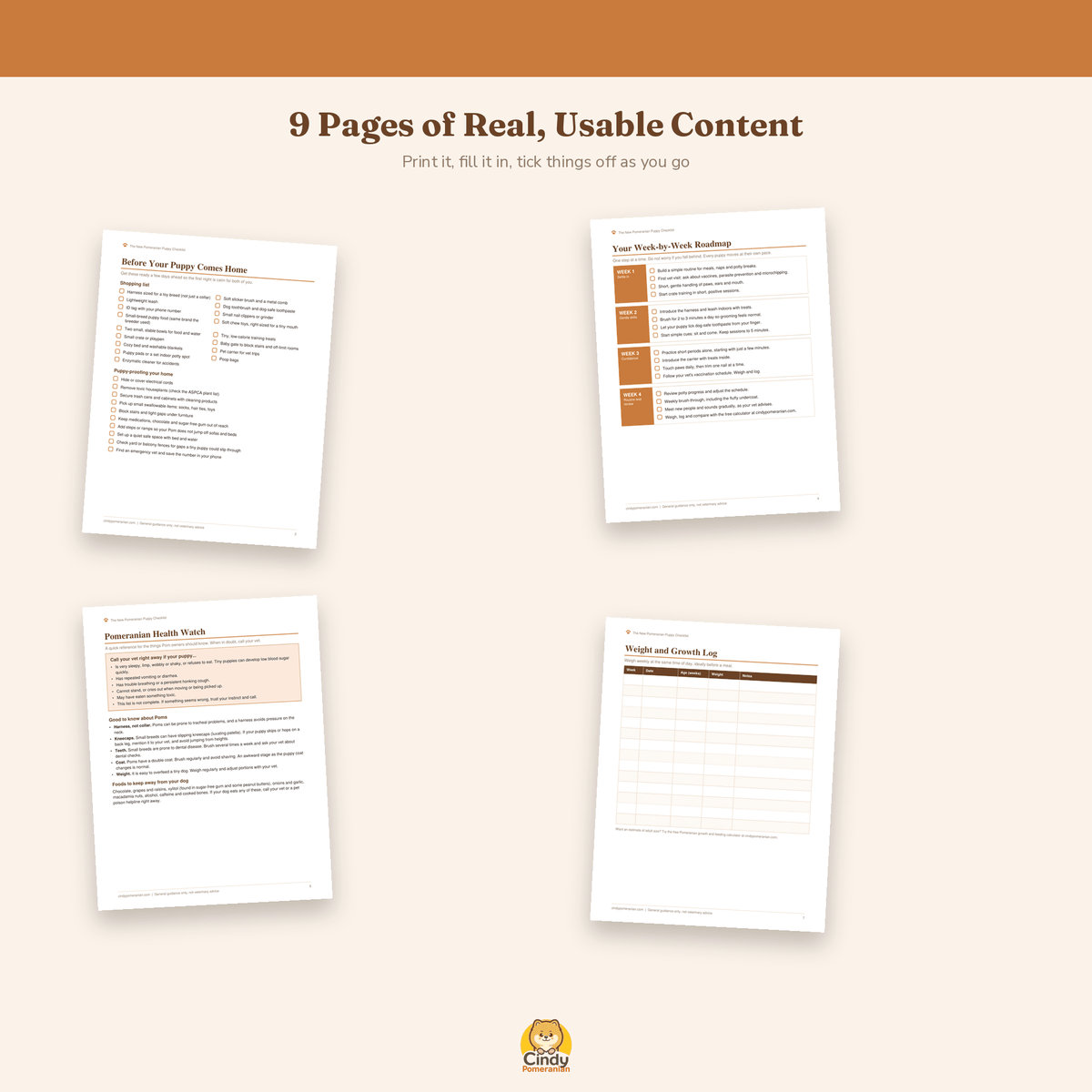 Pomeranian Puppy Checklist | New Puppy Planner Printable - Cindy Pomeranian